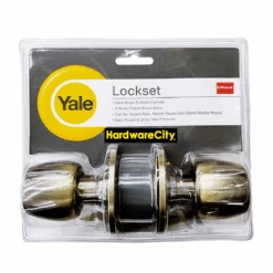 Yale VBR5227 US5 Entrance Cylindrical Door Knob Set Antique Brass