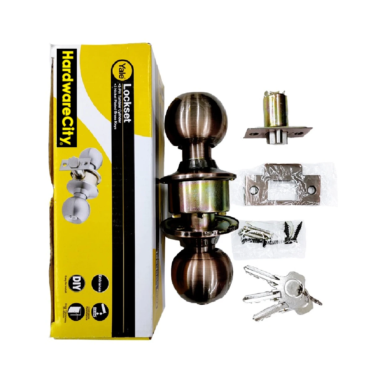 Yale CA5127 US11 Entrance Cylindrical Knob Set Antique Copper 1 Yale CA5127 US11 Entrance Cylindrical Knob Set Antique Copper