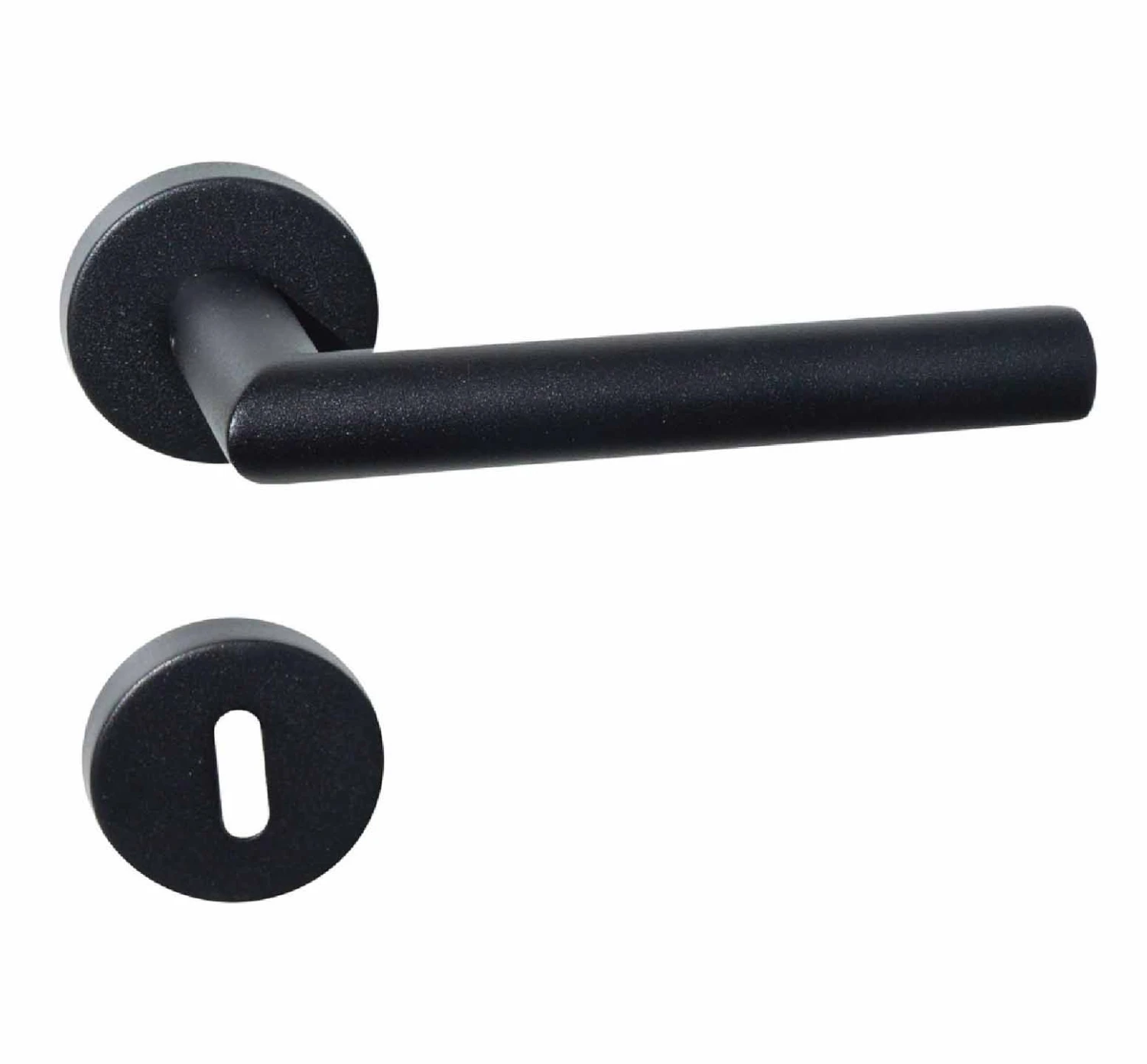 Hafele Lever Door Handle Set (Black Round Rose) 1 Hafele Lever Door Handle Set (Black Round Rose)